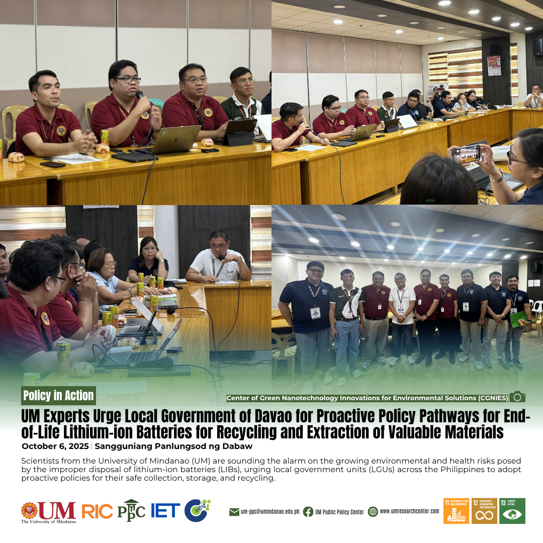 UM Experts Urge Local Government of Davao for Proactive Policy Pathways for End-of-Life Lithium-ion Batteries for Recycling and Extraction of Valuable Materials